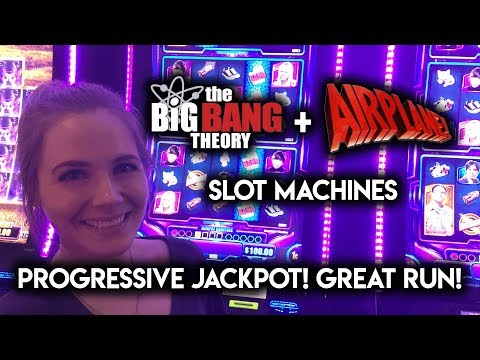 BIG Bang Theory Progressive! GREAT RUN on Airplane Slot Machine!