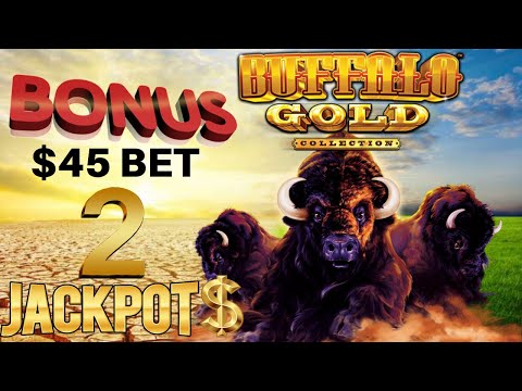 ⭐️ Buffalo Gold (2) JACKPOT HANDPAYS  ⭐️HIGH LIMIT $45 SPIN BONUS ROUND Slot Machine Casino ⭐️